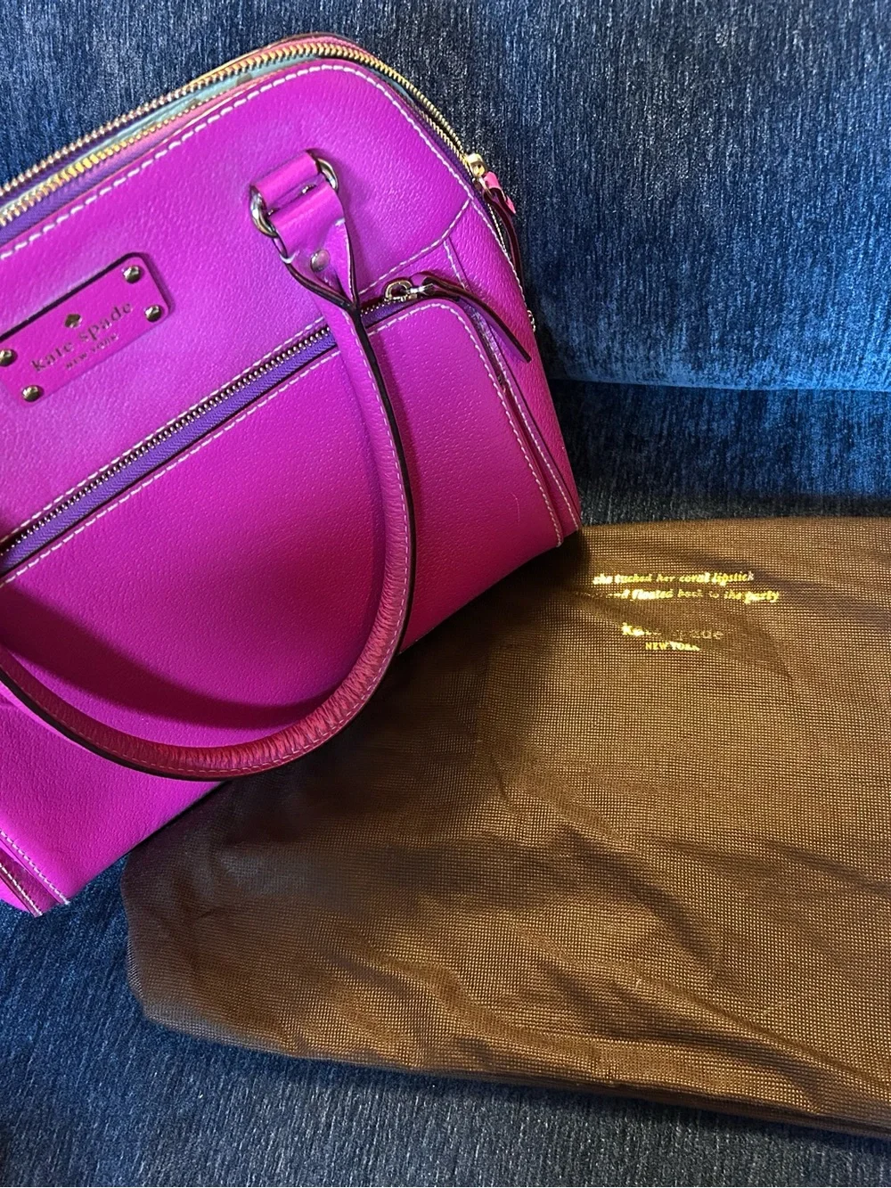kate spade Magenta Wellesley Maeda Leather Dome Satchel with Gold Hardware